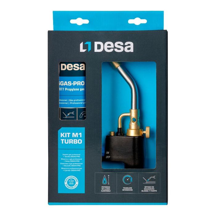 Desa Soplete gas M1 turbo - usa 1 plg dsgas-pro con botella 400g, boquilla Ø16mm, encendido piezoeléctrico, 360°, soldadura 2 Desa Soplete gas M1 turbo - usa 1 plg dsgas-pro con botella 400g, boquilla Ø16mm, encendido piezoeléctrico, 360°, soldadura 2