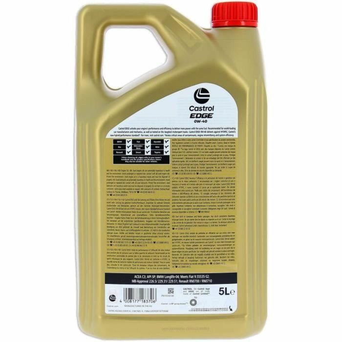 Aceite de motor Castrol Edge Gasolina Diesel Híbrido 0w40 5 L 2