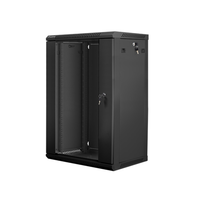 Lanberg WF01-6418-10B Armario Rack de Pared 18U Negro, Bastidor de Red con Capacidad 60 kg, Bloqueo de Teclado y Gestión de Cables