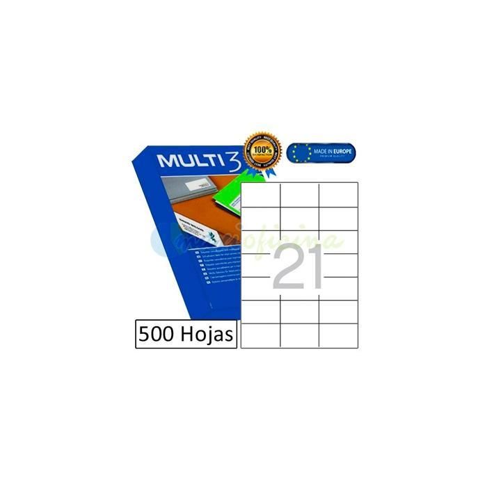 Multi-3 Etiquetas Adhesivas 70x42,4 mm Inkjet-Láser C-Rectos 21 X 500H Blanco Multi-3 Etiquetas Adhesivas 70x42,4 mm Inkjet-Láser C-Rectos 21 X 500H Blanco