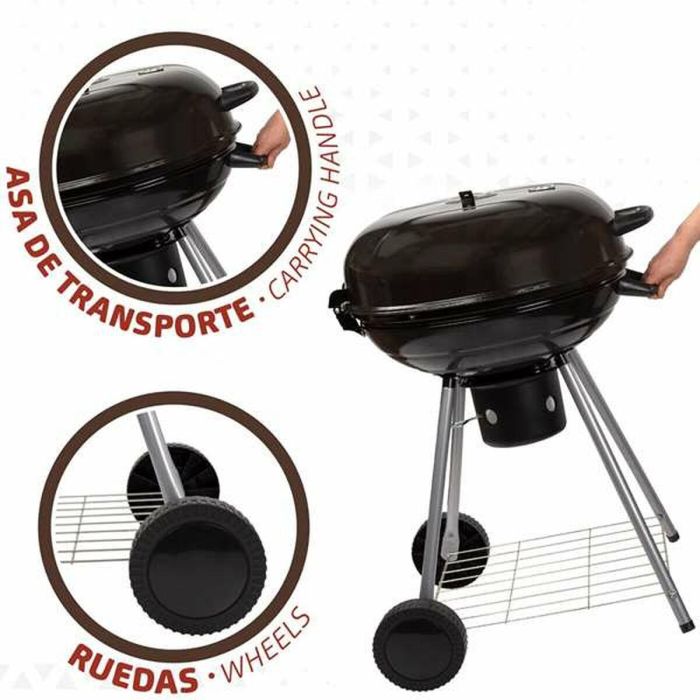 Barbacoa de Carbón con Ruedas Aktive Aluminio Metal esmaltado textileno 57 x 86 x 57 cm Negro 6 Barbacoa de Carbón con Ruedas Aktive Aluminio Metal esmaltado textileno 57 x 86 x 57 cm Negro 6