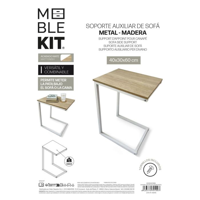 Inde Soporte Auxiliar Sofá Madera y Metal Moblekit 40x30x60 cm Mdf 3