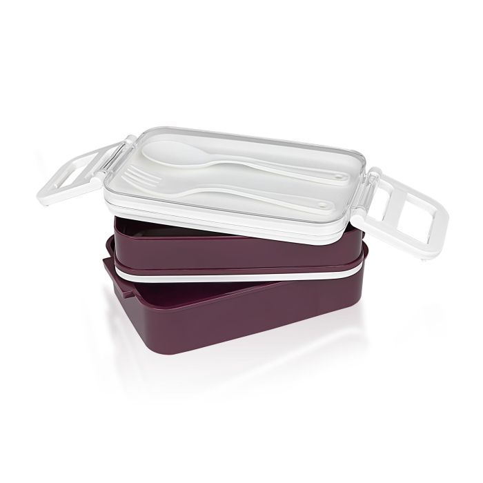 Fiambrera de plástico de 2 niveles con cubierta - Thermosport (12 Unidades) 2 Fiambrera de plástico de 2 niveles con cubierta - Thermosport (12 Unidades) 2