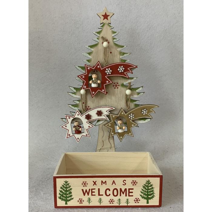 DKD Home Decor Decoración Colgante Navidad Tradicional Madera Estrella Ángel Dorado Blanco Rojo Verde Pack 12 Unidades 11x17x32 cm
