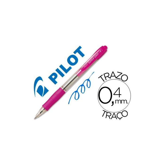 Boligrafo Pilot Super Grip Rosa Retractil Sujecion De Caucho Tinta Base De Aceite 12 unidades