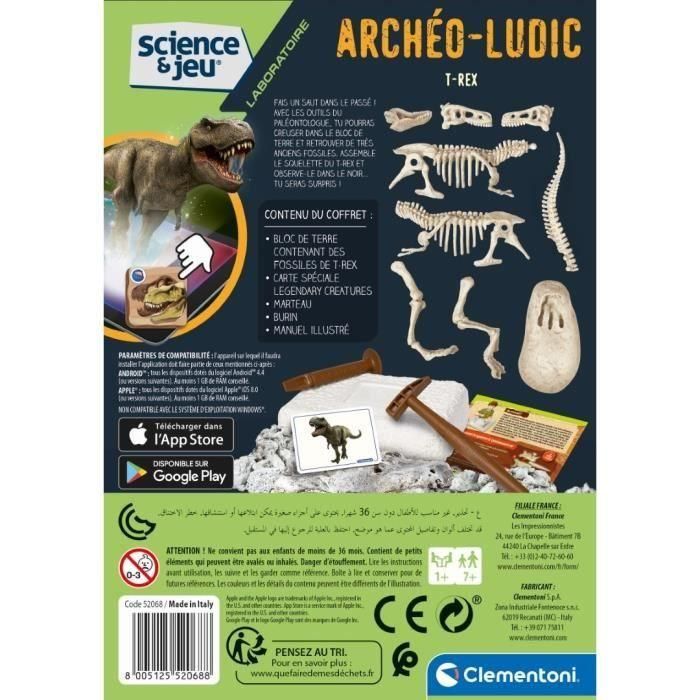 Clementoni Archéo Ludic Kit de Excavación T-Rex Fosforescente - Descubre y Arma Esqueleto Fósil - Ciencia y Juego 7+ años 1