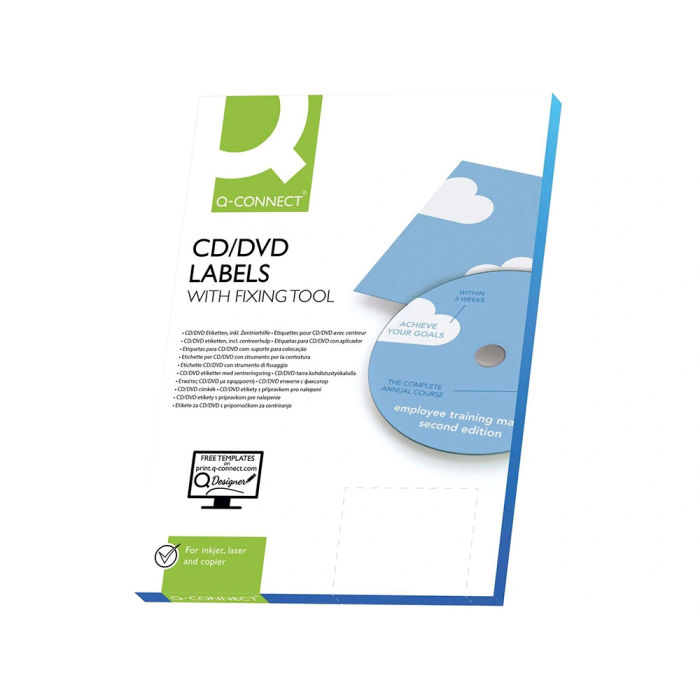 Q-connect kf01579 Etiquetas Adhesivas para CD-ROM, Fotocopiadora, Láser, Ink-jet - Caja con 50 etiquetas 2