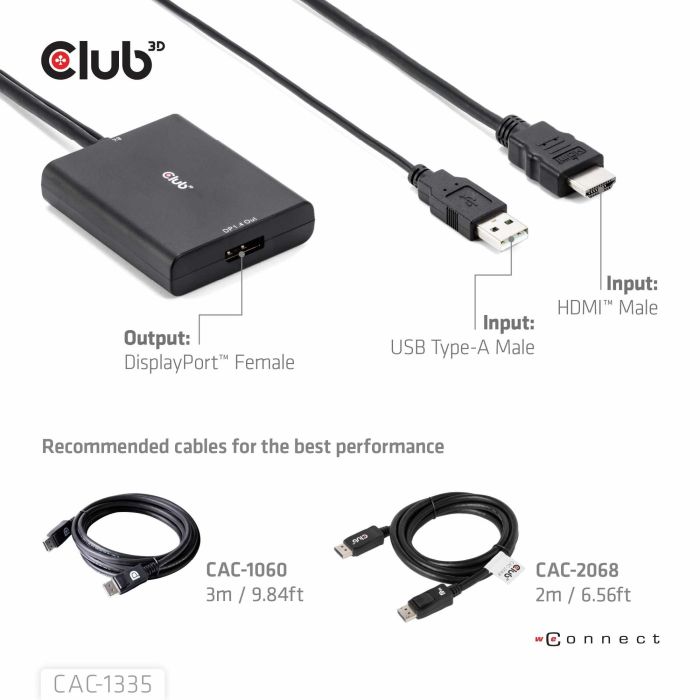 Club3D Adaptador HDMI + MicroUSB a DisplayPort Activo 4K120Hz 0 Club3D Adaptador HDMI + MicroUSB a DisplayPort Activo 4K120Hz 0