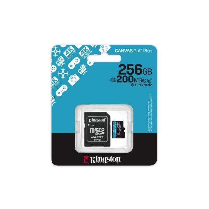 Kingston SDCG4/256GB Tarjeta de Memoria CANVAS Go! Plus 256GB microSD XC 200MB/s U3 V30 A2 para 4K UHD y Gaming con Adaptador 4 Kingston SDCG4/256GB Tarjeta de Memoria CANVAS Go! Plus 256GB microSD XC 200MB/s U3 V30 A2 para 4K UHD y Gaming con Adaptador 4