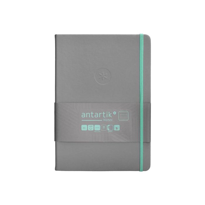 Cuaderno Con Gomilla Antartik Notes Tapa Dura A5 Hojas Rayas Gris Y Turquesa 100 Hojas 80 gr Fsc 1