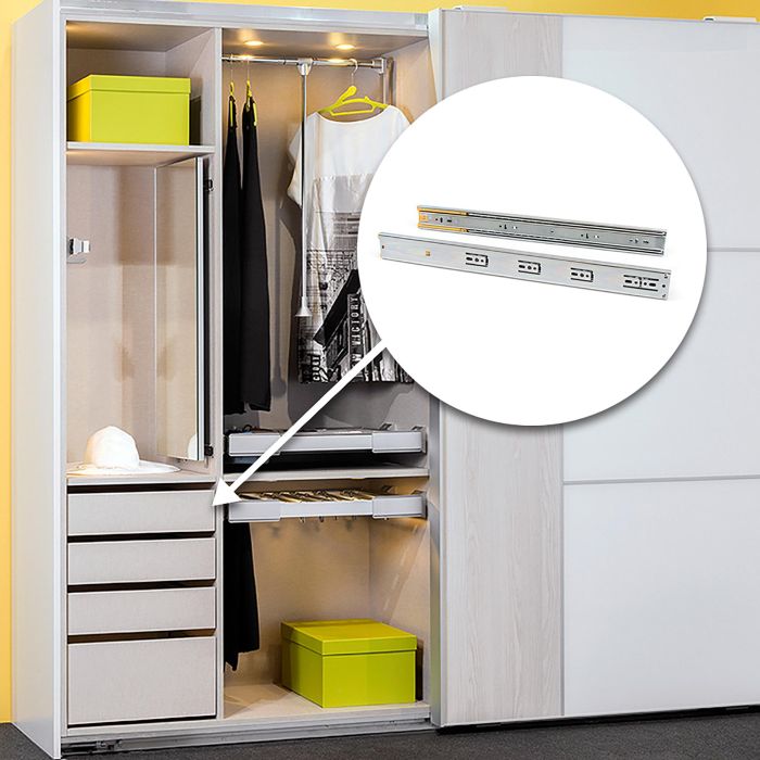 Emuca Lote de 5 juegos de guías para cajones, de bolas, altura 45mm, profundidad 350mm, extracción total, cierre suave, Cincado 1