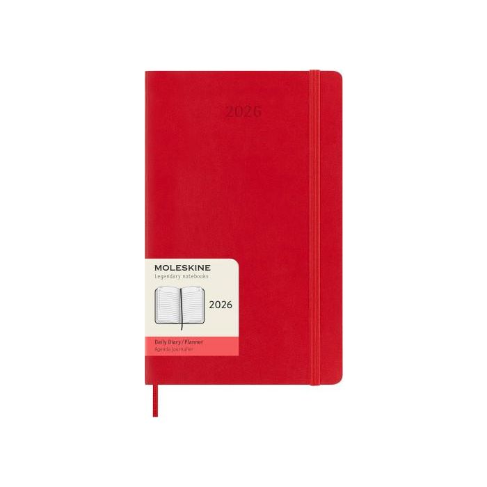 Moleskine DSF212DC3Y26 Agenda Diaria 2026, 12 Meses, Tapa Blanda Roja, Tamaño L (13x21 cm) con Goma Elástica