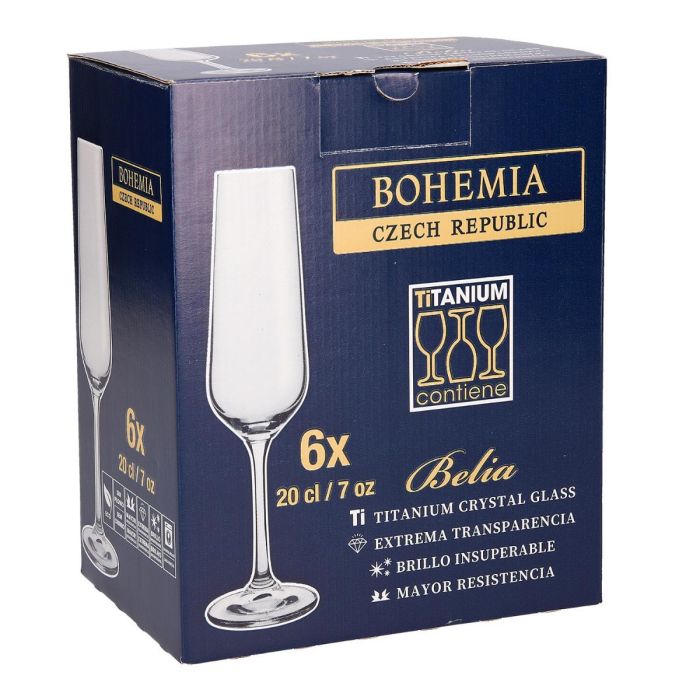 Bohemia Copas Flauta Belia Cristalín de Vidrio Transparente | Set 6 Copas x 20 cL | Con Borde Fino y Apto Lavavajillas 2