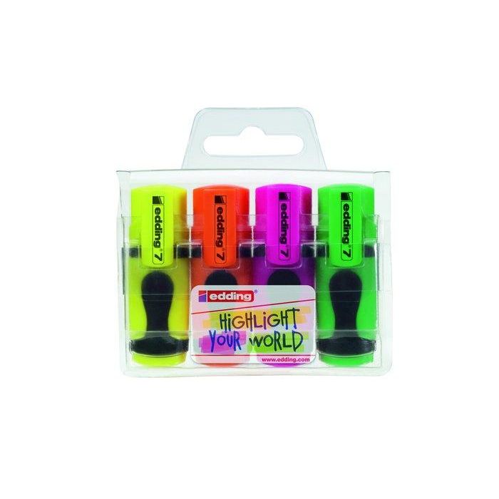 Marcador Fluor Edding 7 Mini Estuche De 4 Colores (Amarillo, Naranja, Rosa Y Verde)