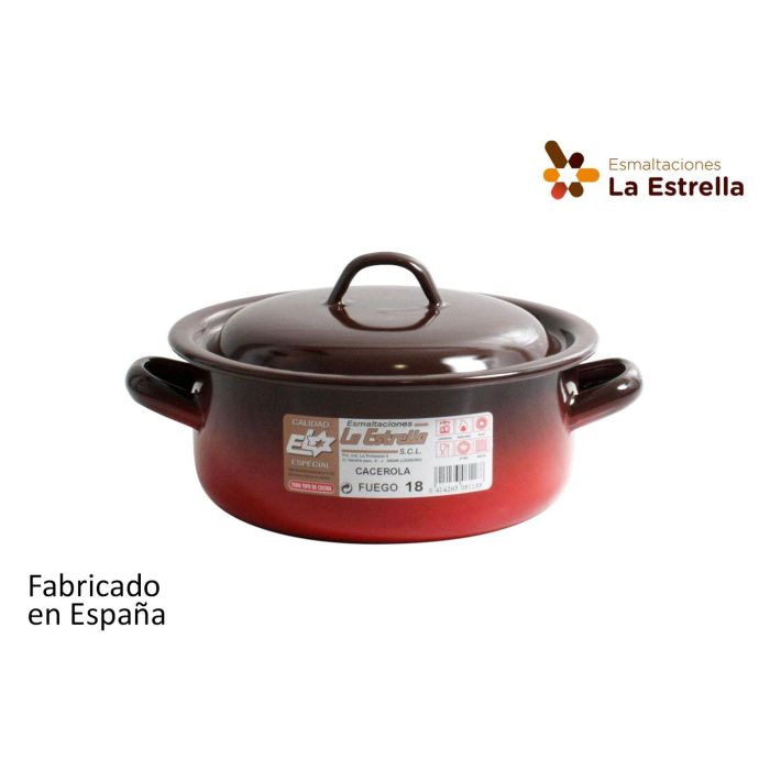 Cacerola Esmaltada con Tapa 18 cm - 1.8L "Fuego" La Estrella (6 Unidades) Cacerola Esmaltada con Tapa 18 cm - 1.8L "Fuego" La Estrella (6 Unidades)