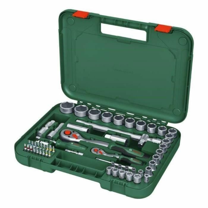 Bosch BOS4053423254150 Juego de trinquete de 57 piezas 1/4 + 1/2 con 55 accesorios de alto torque y estuche de transporte suave 11