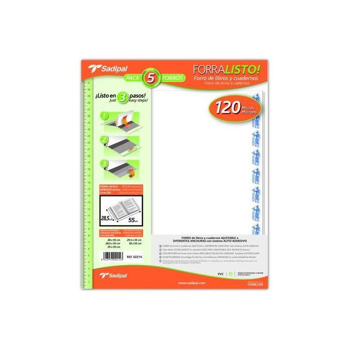 Forro Ajustable Sadipal Pvc Trans. 120Μ 28,5X55 Cm Blister De 5