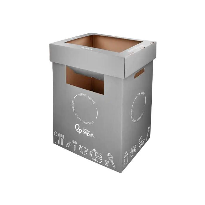 Liderpapel Contenedor Papelera Reciclaje Restos No Reciclables Cartón Reciclado 70 Litros 450x350x650 mm Gris 3