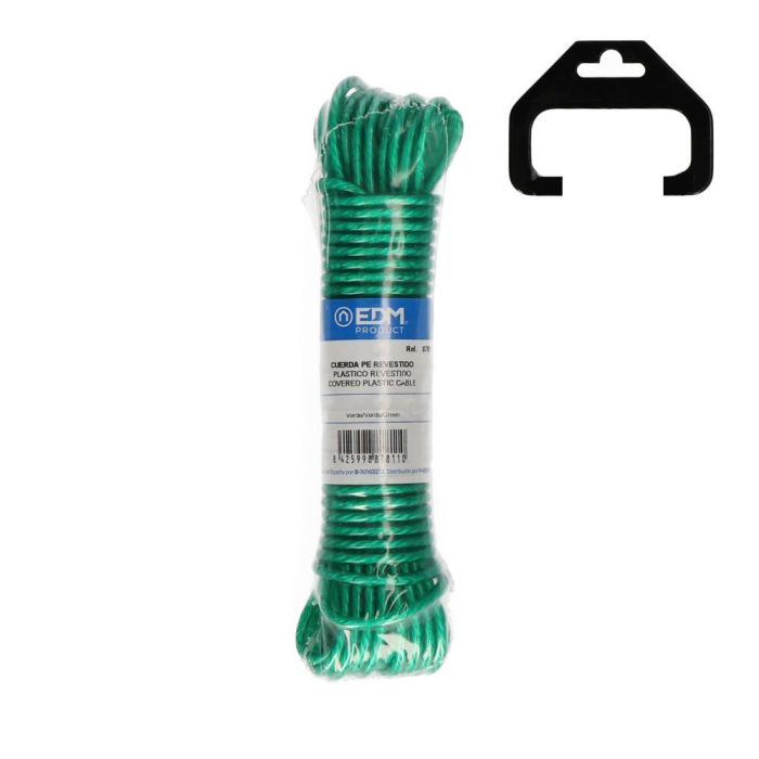 Edm Cuerda de plástico revestido PVC verde 3,8 mm x 10 m para tendederos, cercados e industria 0 Edm Cuerda de plástico revestido PVC verde 3,8 mm x 10 m para tendederos, cercados e industria 0