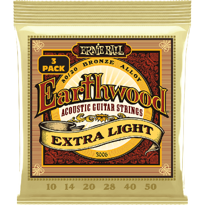 Ernie Ball Cuerdas Guitarra Acústica Earthwood 92/8 Phosphor Bronze Extra Light 10-50 Tripack (3)