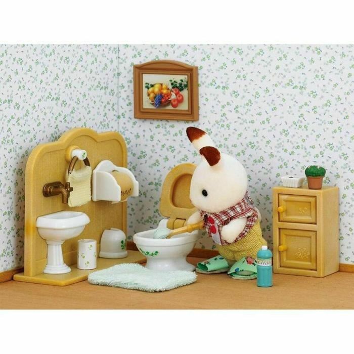 Sylvanian Families 5015 Accesorios de Baño con Figura Chocolate Rabbit Boy, 16 Piezas, para Casa de Muñecas, Edad +3 3