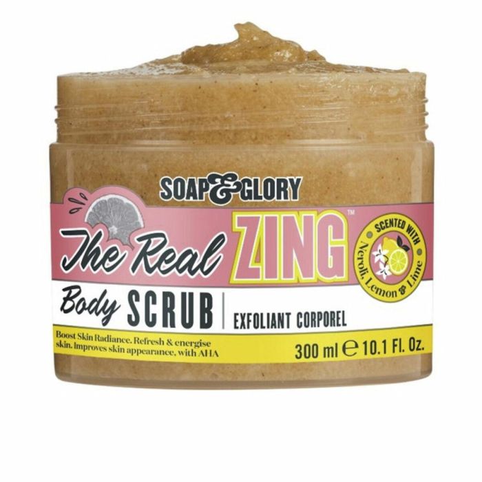 Soap & Glory The Real Zing Exfoliante Corporal con Sal Marina, Azúcar, AHA y Fragancia Cítrica para Piel Radiante 300 ml