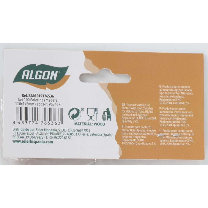 Set de 100 paletinas de madera Algon 110x1x5 mm (24 Cajas) 7