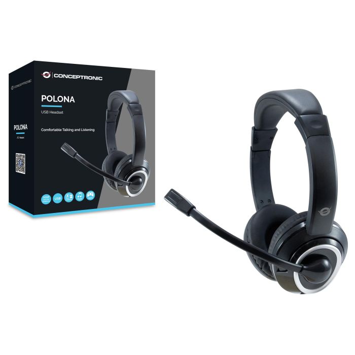 Conceptronic Auriculares USB con Micrófono Flexible y Control de Volumen - Negro-Blanco 2