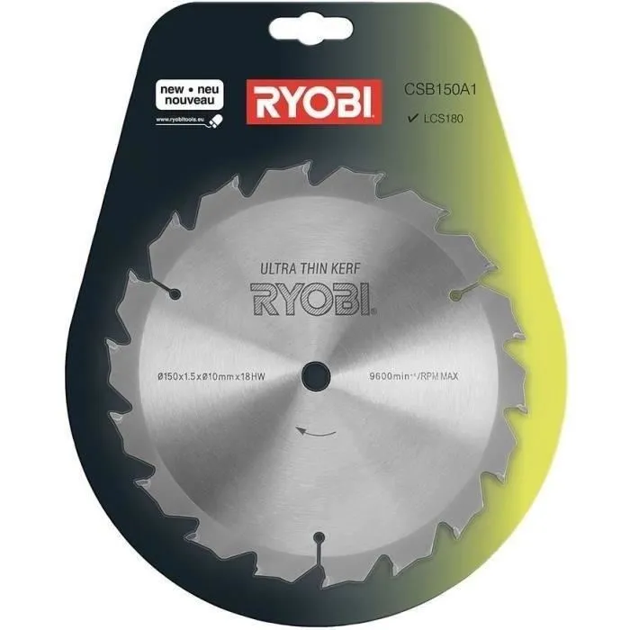Ryobi Hoja de Sierra Circular ULTRA FINA 150 mm, 18 Dientes, Diámetro 10 mm - RWSL1801M 0 Ryobi Hoja de Sierra Circular ULTRA FINA 150 mm, 18 Dientes, Diámetro 10 mm - RWSL1801M 0