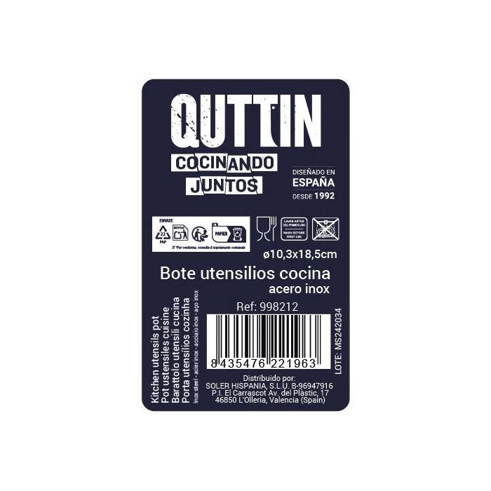 Bote de utensilios de acero inoxidable Quttin 10.3x18.5 cm (12 Unidades) 3 Bote de utensilios de acero inoxidable Quttin 10.3x18.5 cm (12 Unidades) 3