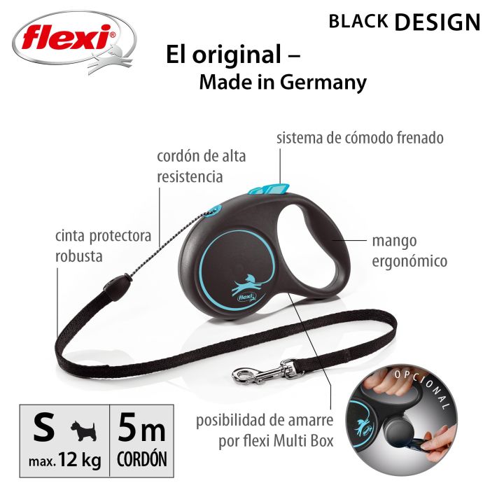 Flexi Correa Retráctil para Perro Black Design S de Cordón, 5 Metros Azul con Carcasa Negra 2 Flexi Correa Retráctil para Perro Black Design S de Cordón, 5 Metros Azul con Carcasa Negra 2