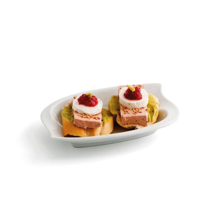 Quid Tapa Montadito Gastro Fun de Porcelana Blanca 15,5x10 cm, Set 12 Unidades, Apilable, Apto Lavavajillas y Microondas 1