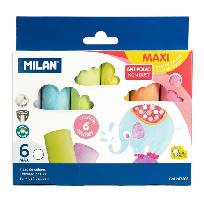Caja con 6 tizas de colores maxi milan Caja con 6 tizas de colores maxi milan
