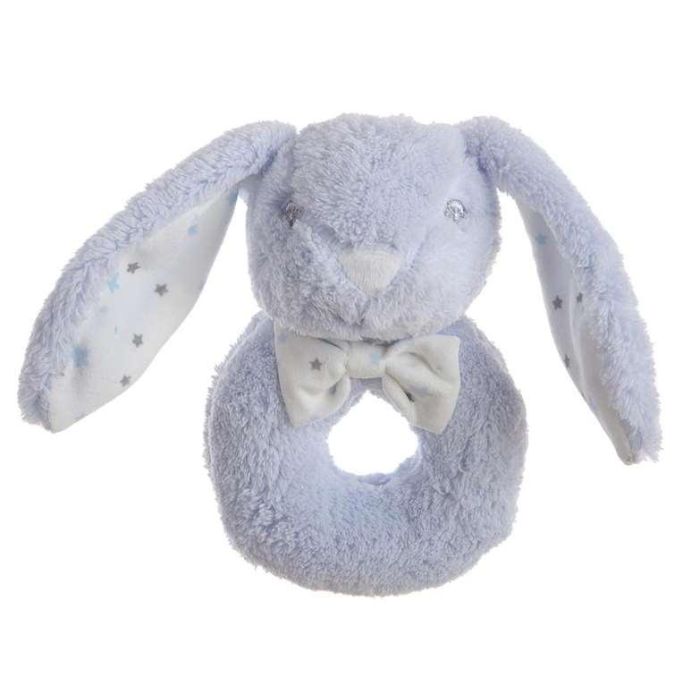 Dou-dou 30x30 + sonajero 16 cm conejo azul caja Dou-dou 30x30 + sonajero 16 cm conejo azul caja