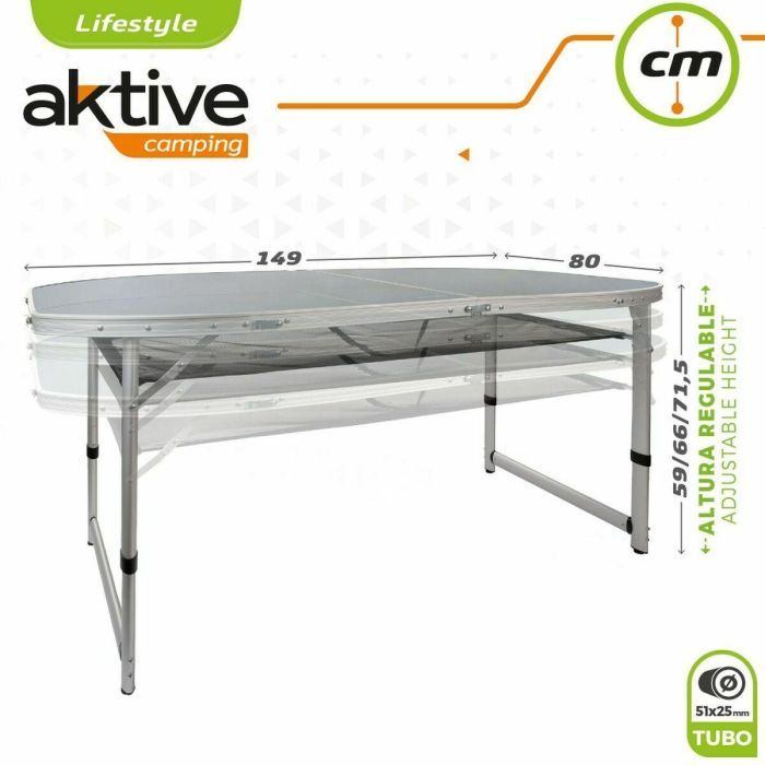 Mesa de camping plegable aluminio + madera 149x80x59/66/71.5cm 1