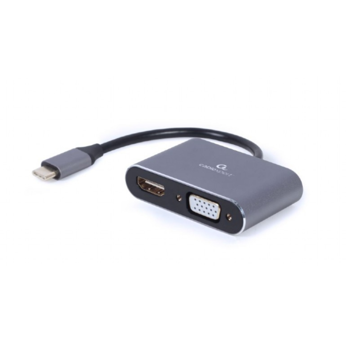 Gembird Adaptador Gráfico USB-C a HDMI/VGA A-USB3C-HDMIVGA-01 3840x2160 Pixeles Gris