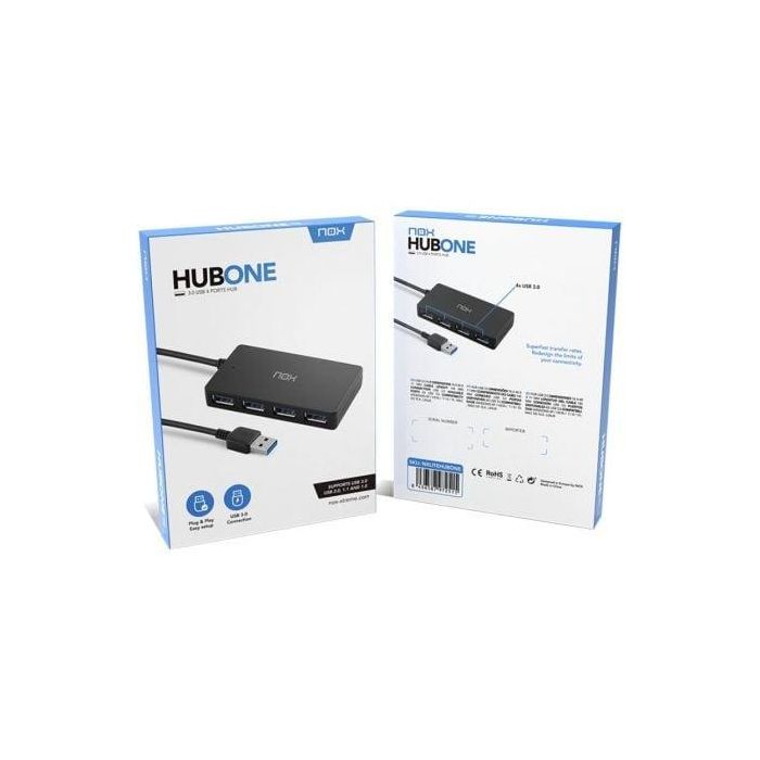 Nox NXLITEHUBONE Hub USB 3.0 Lite Hub One, 4 Puertos, Plug & Play, Compatible con Windows macOS Linux, 5 Gbps 3 Nox NXLITEHUBONE Hub USB 3.0 Lite Hub One, 4 Puertos, Plug & Play, Compatible con Windows macOS Linux, 5 Gbps 3