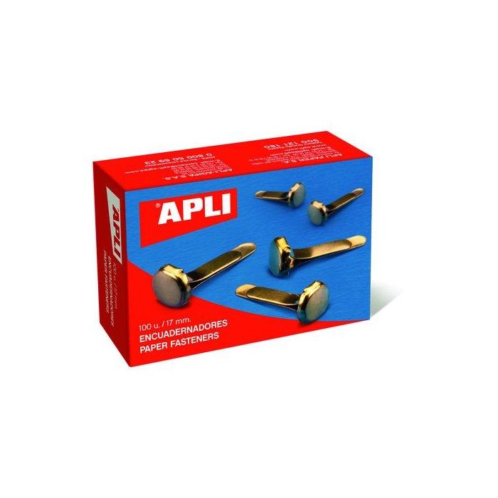 Apli Encuadernadores Metálicos Sin Arandela Dorados 12 mm - 100 Unidades