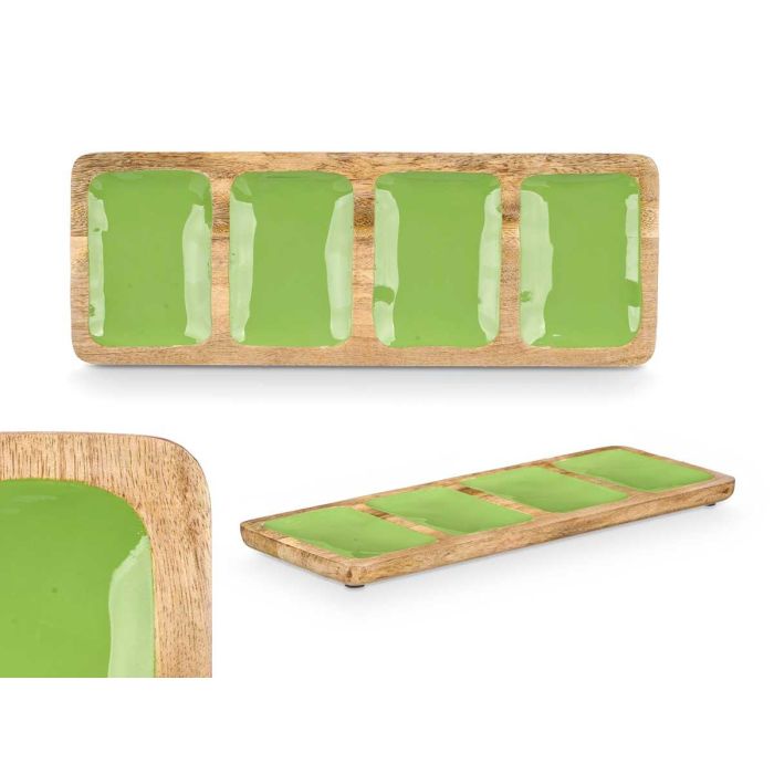 Bandeja Rectangular 4 Espacios Madera Mango Verde Giftdecor 46x17x3 cm (6 Unidades) Bandeja Rectangular 4 Espacios Madera Mango Verde Giftdecor 46x17x3 cm (6 Unidades)