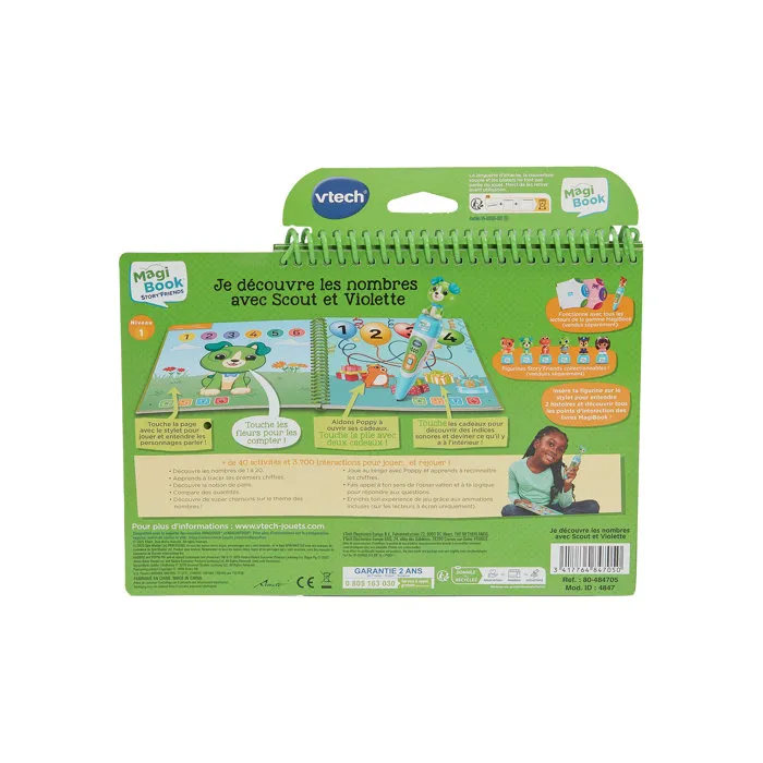 VTech Magibook Story'Friends Descubre Los Numeros Con Scout Y Violet + Personaje - Juego Educativo Infantil - Multicolor - Idioma Frances