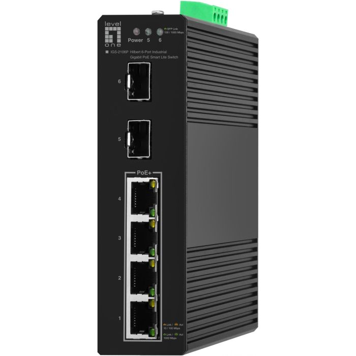 LevelOne IGS-2106P Switch Gestionado L2, 4x Gigabit PoE, 2x SFP, IP30, -40°C a 75°C