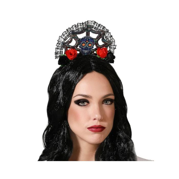 Diadema Halloween Telaraña Negro Rojo Mujer Adulto