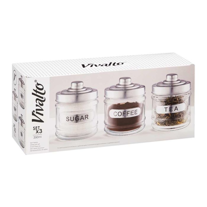 Set 3 Tarros Vidrio Tapa Aluminio 350Ml Vivalto 26X11CM (12 Unidades) 1 Set 3 Tarros Vidrio Tapa Aluminio 350Ml Vivalto 26X11CM (12 Unidades) 1