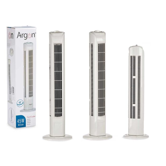Ventilador de Torre Argon 45W, 19.3x79.5x23 cm, Blanco, 3 Velocidades, Giro 180° Ventilador de Torre Argon 45W, 19.3x79.5x23 cm, Blanco, 3 Velocidades, Giro 180°