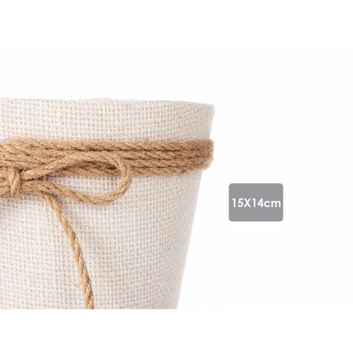 Ibergarden Macetero de Tela Blanco con Lazo Marrón - Elegante y Funcional para Plantas, Fabricado con Plástico y Cuerda, 15x14 cm (24 Unidades) 2