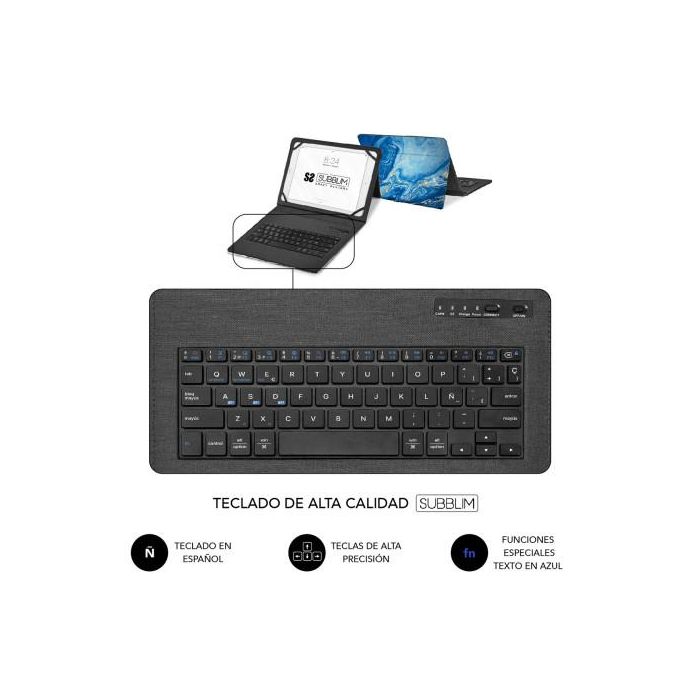 Funda con Teclado Subblim Keytab Pro Bluetooth para Tablets de 9"-11"/ Marmol Azul 4