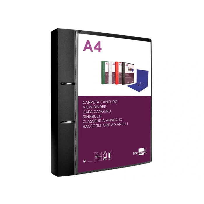 Liderpapel Carpeta Canguro 2 Anillas 40 mm Mixtas Polipropileno DIN A4 Negro Opaco 2