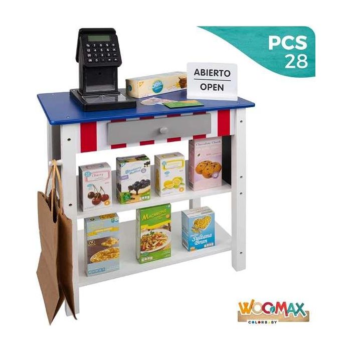 Woomax Supermercado de Madera con 25 Accesorios y Caja Registradora Eléctrica 48x30xh70 cm 3