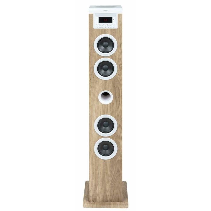 Thomson THO1720571172497 Altavoz Torre con Bluetooth, CD, USB, SD, Radio FM, 60W - Blanco/Madera