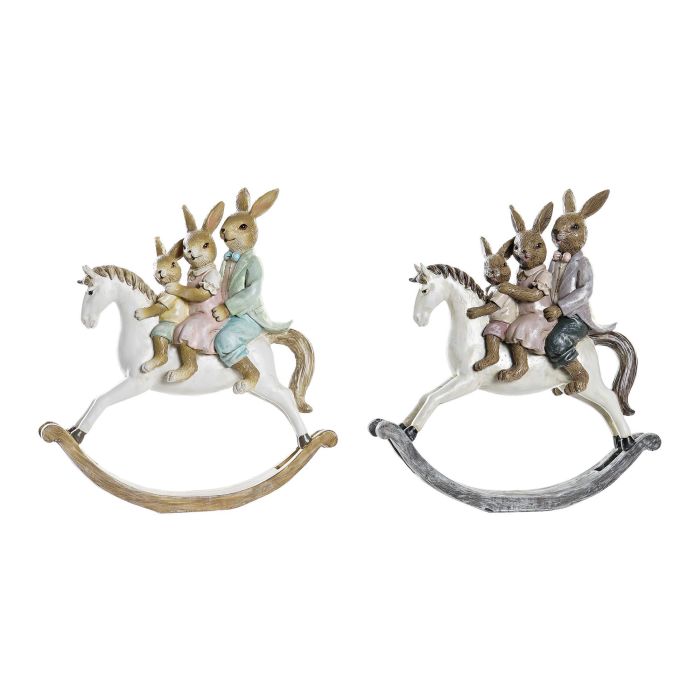DKD Home Decor Figura Decorativa Shabby de Conejitos en Resina Multicolor, Juego de 4 Unidades, Medidas 6.5 x 20.5 x 19 cm